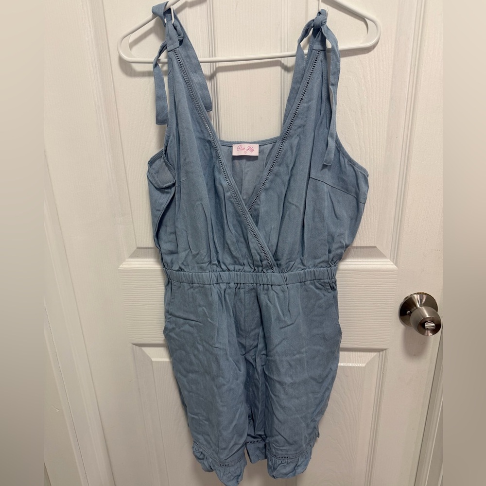 Pink Lily Light Blue Tie-Shoulder Romper